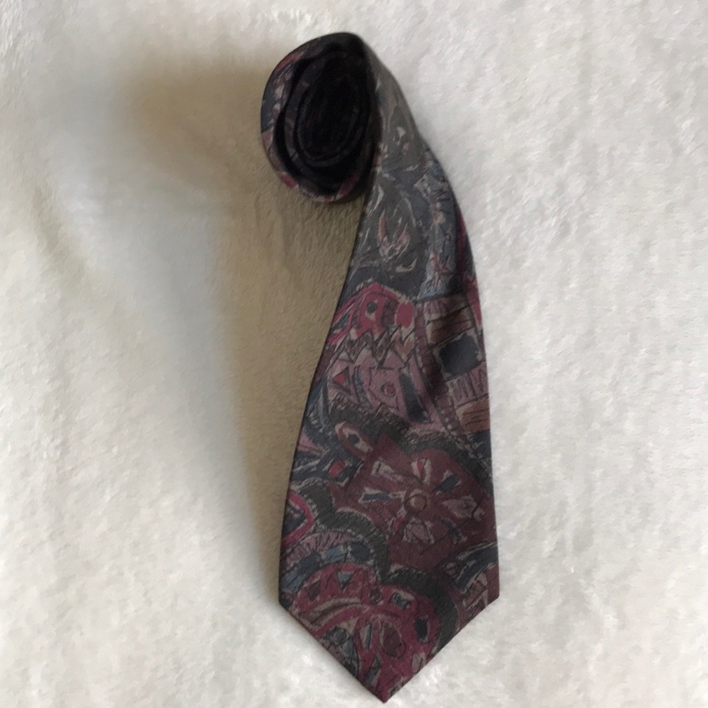 Windsor Burgundy and Green Abstract Tie
